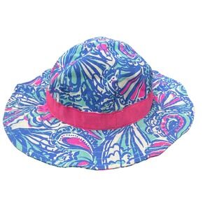 Lilly Pulitzer for Target Kids Blue Pink Tropical Print Cotton Sun Bucket Hat